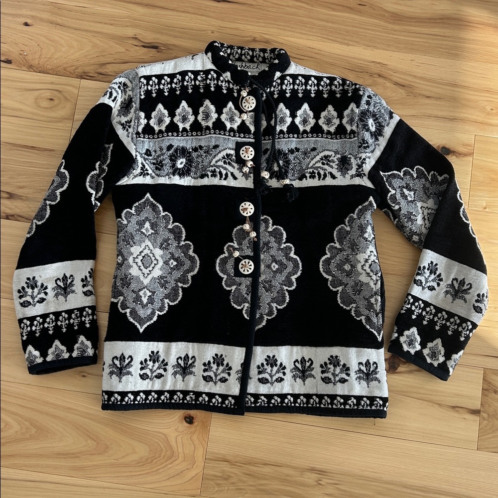 Vintage Asian Black & Gray Patterned Women's Jacket